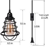 Asnxcju Industrial Plug In Pendant Light, Vintage Hanging Cage Pendant Light With Plug In Cord, Farmhouse E26 E27 Edison Pendant Lighting With On/Off Switch For Living Room Dining Room