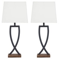 Signature Design By Ashley Makara Metal Minimalist Table Lamp 2 Count Lamps Black Brown