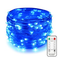 Er Chen Blue Fairy Lights Plug In, 33Ft 100 Led Starry String Lights Dimmable With Remote Control, Waterproof Copper Wire Christmas Decorative Lights For Bedroom, Patio, Garden, Yard, Party (Blue)