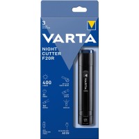 Varta Night Cutter F20R-Rechargeable Premium Torch, Includes Micro Usb Charging Cable, 4 Modes, 400 Light Intensity, Aluminum, Black, Blue, F20R-400 Lumens