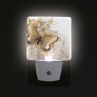 Lorvies Floral Background With Butterfly Plug In Led Night Light Auto Sensor Dusk To Dawn Decorative Night For Bedroom, Bathroom, Kitchen, Hallway, Stairs,Hallway,Babys Room, Energy Saving 2 Pack