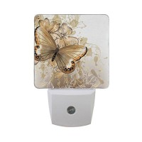 Lorvies Floral Background With Butterfly Plug In Led Night Light Auto Sensor Dusk To Dawn Decorative Night For Bedroom, Bathroom, Kitchen, Hallway, Stairs,Hallway,Babys Room, Energy Saving 2 Pack