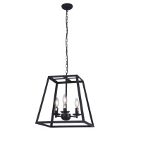 Raekor 14 Modern Black Metal Iron Frame Square Cage Chain Hanging Chandelier Ceiling Light 3Bulbs Lantern Lighting Fixture Ma