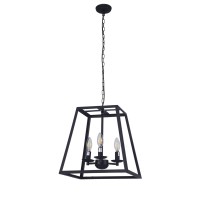 Raekor 14 Modern Black Metal Iron Frame Square Cage Chain Hanging Chandelier Ceiling Light 3Bulbs Lantern Lighting Fixture Ma