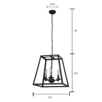 Raekor 14 Modern Black Metal Iron Frame Square Cage Chain Hanging Chandelier Ceiling Light 3Bulbs Lantern Lighting Fixture Ma