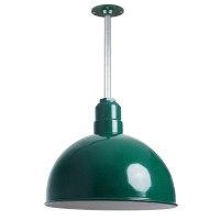 Steel Lighting Co. Rose Bowl Pendant | Ceiling Mounted Light | 15 Inch Dome | 12 Inch Stem | Heavy Duty Steel Farmhouse Barn Style Made In America | Green Exterior/White Interior