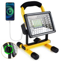 Cordless Portable Rechargeable Led Lanfu Work Light,30W 36 Leds 3000Lm 6500K 90 Tilt Ip65 Outdoor Waterproof For Bbq Camping Fishing Emergency Construction Site 3 Year Warranty Yellow