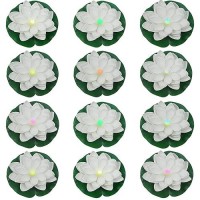 Lacgo 12 Pcs Floating Lotus Lights Artificial Led Lotus Waterproof Battery Operated Water Activated Color Changing Fake Lily P