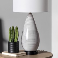 Watch Hill Whitney Glass & Metal Linen Shade Table Bedside Desk Lamp