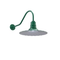 Steel Lighting Co. Highland Park Barn Light | Outdoor Wall Mounted | 16 Inch Radial Wave | 23 Inch Gooseneck | Vintage Style Made In America | Green Exterior/White Interior