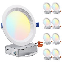 Torchstar 8Pack 5Cct 6 Inch Slim Led Recessed Lighting With Junction Box Antiglare Baffle Trim Cri90 Dimmable Aluminum Ceili