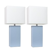 Elegant Designs Lc2000Pwk2Pk 2 Pack Modern Leather Table Lamps With White Fabric Shades Periwinkle