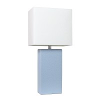 Elegant Designs Lt1025Pwk Modern Leather Table Lamp With White Fabric Shade Periwinkle