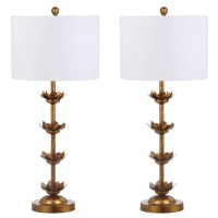 Safavieh Lighting Collection Lani Antique Gold Leaf 32Inch Bedroom Living Room Home Office Desk Nightstand Table Lamp Set Of 2