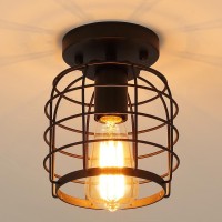 Create For Life Industrial Vintage Flush Mount Ceiling Light Rustic Metal Cage Pendant Lighting Lamp Fixture For Hallway Stairwa