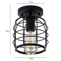 Create For Life Industrial Vintage Flush Mount Ceiling Light Rustic Metal Cage Pendant Lighting Lamp Fixture For Hallway Stairwa