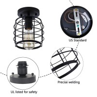 Create For Life Industrial Vintage Flush Mount Ceiling Light Rustic Metal Cage Pendant Lighting Lamp Fixture For Hallway Stairwa