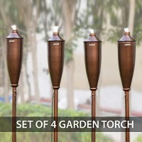 Garden Torches For Outside -Deco Home Pack Of 4 Metal Garden Torches Citronella Oil For Outdoor Ambiance - Decorative And Functional Citronella Torches For Patio, Lawn, And Backyard- Bronze