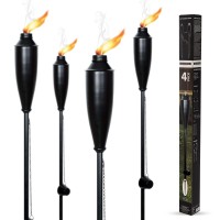 Garden Torches For Outside - Deco Home Pack Of 4 Metal Garden Torches Citronella For Outdoor Ambiance - Decorative And Functional Citronella Torches For Patio, Lawn, And Backyard-Black