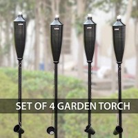 Garden Torches For Outside - Deco Home Pack Of 4 Metal Garden Torches Citronella For Outdoor Ambiance - Decorative And Functional Citronella Torches For Patio, Lawn, And Backyard-Black