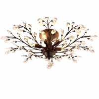 Seollight Vintage Large Crystal Branches Chandeliers Black Close To Ceiling Light Flush Mount Fixture With 5 Light 200W 315