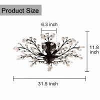 Seollight Vintage Large Crystal Branches Chandeliers Black Close To Ceiling Light Flush Mount Fixture With 5 Light 200W 315