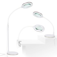 Brightech Lightview Pro Magnifying Led Desk Lamp With Light, Hobbies & Reading, Flexibility & Durability Magnifying Floor Lamp, 3 In 1 Led Light Glass Magnifier, Work Light For Pro Uses - White