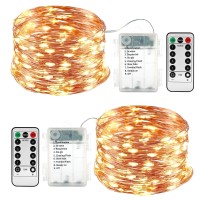 Lyhope Battery Fairy Lights, 2 Pack 33Ft 100 Led Battery Operated Fariy Lights, Waterproof 8 Modes With Remote Copper Wire Decorations Lights For Outdoor Indoor Wedding Holiday Xmas(Warm White)