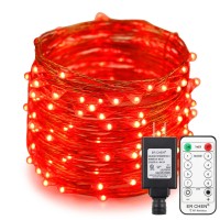 Er Chen 66Ft Led String Lights, 200 Led Fairy Starry Lights On 20M Copper Wire String Lights + 4.5V Dc Power Adapter + Remote Control For Christmas (Red)