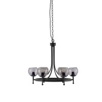 Harbor House Tessa Six-Light Modern Chandeliers - Steel Frame, Grey Glass Sphere Shade Pendant Ligthing Lamp Ceiling Dining Room Lighting Fixtures Hanging, , Black 1 Pc Semi-Flush Mount Lighting Set