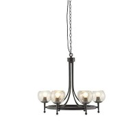 Harbor House Tessa Six-Light Modern Chandeliers - Steel Frame, Grey Glass Sphere Shade Pendant Ligthing Lamp Ceiling Dining Room Lighting Fixtures Hanging, , Black 1 Pc Semi-Flush Mount Lighting Set