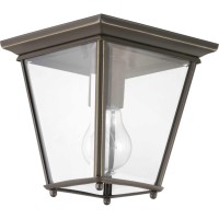 Progress Lighting Burlington Collection 1-Light Clear Beveled Glass New Traditional Outdoor Flush Mount Light Antique Bronze, 7.00X7.00X7.00