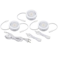 Mvp Three Puck Kit With Roll Switch And 6 Foot Power Cord, Dimmable Swivel Led Puck Lights, Linkable, Cetlus Listed, 2-3/4-Inch, 3000K White, 3-Pack Puck Kit