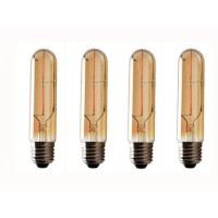 Vintage Edison Led Bulb 4 Pack,T10/T30 Led Bulbs 2W Antique Cob Tubular Filament Led Bulb Tubular Edison Style Led Filament Bulb T10,Dimmable,E27 Medium Base,Warm White 2300K,Amber Glass Cover