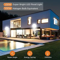 Lepower 100W Led Flood Light, 10000Lm Work Light With Plug, Equiv 500W Halogen, 6000K White Light, Ip66 Waterproof Outdoor Floodlight For Garage, Garden, Lawn, Basketball Court, Playground 2 Pack