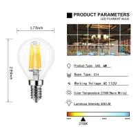 E14 6W G45 Dimmable Led Filament Bulb, 2700K Warm White 600Lm Edison Candle Light Bulb, G45 Clear Glass Globe Cover, 60 Watt Equivalent, Ac 110V,4-Pack