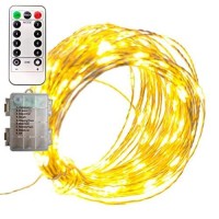 Led Christmas Fairy Lights Waterproof 40Ft 120L Remote Control Operated 8 Function 12V Silver Wire Warm White Hanging Wire Lighting Indoor Outdoor Home Wedding New Years Holidays Party Decorating