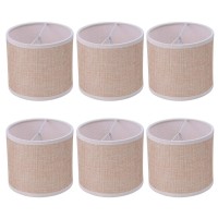 Wellmet Small Chandelier Lamp Shades Brown Set Of 6, Rustic Style Linen Drum Shades For Wall Lamp, Hardback Clip On Lamp Shades For E12 Candle Bulbs, 5.5