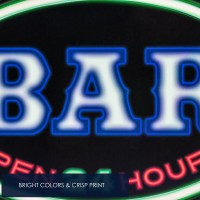 Bar Open 24 Hours - Reproduction Advertising Oval Sign - Battery Powered Led Neon Style Light - 16 X 11 X 2 Inches