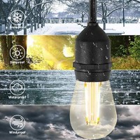 Minetom 48 Feet Led Outdoor String Lights With 15 Shatterproof Energy Saving Bulbs Ul Listed Commercial Grade Connectable Weatherproof Strand For Patio Deck Backyard Garden Wedding, Black Cord