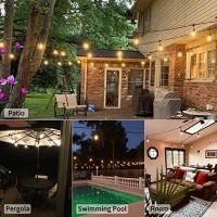 Minetom 48 Feet Led Outdoor String Lights With 15 Shatterproof Energy Saving Bulbs Ul Listed Commercial Grade Connectable Weatherproof Strand For Patio Deck Backyard Garden Wedding, Black Cord