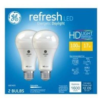 GE 2Pack LED15DADL92PK 15W Daylight Color White Bulb Color A19 Shape Upgraded HD LED Bulb 100W Incandescent Equivalent Medium Base Dimmable 1600 Lumens Color Temperature 5000 Kelvin CRI 80 13 years 15000 rat hours