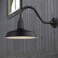 Recesso Lighting Black Farmhouse Style Industrial Gooseneck Outdoor Barn Light With 12 Inch Shade For Wet And Damp Locations