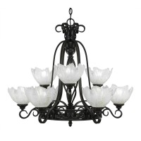 Elegante 9 Light Chandelier Shown In Dark Granite Finish With 7 Gold Ice Glass