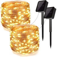 Upook Solar String Lights, 100Led Copper Wire Solar Fairy Lights 33Ft 8 Modes Waterproof Outdoor String Lights For Christmas Party Wedding Decoration Patio Garden Yard 2 Pack (Warm White 100Led)