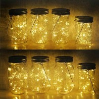 Solar Mason Jar Lights, Decorman 8 Pack Waterproof Fairy Star Firefly Lids String Lights With 8 Hangers For Patio Yard Garden Party Wedding Christmas Decoration(Jars Not Included) (20 Led, Warm White)