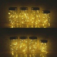 Solar Mason Jar Lights, Decorman 8 Pack Waterproof Fairy Star Firefly Lids String Lights With 8 Hangers For Patio Yard Garden Party Wedding Christmas Decoration(Jars Not Included) (20 Led, Warm White)