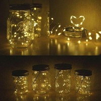 Solar Mason Jar Lights, Decorman 8 Pack Waterproof Fairy Star Firefly Lids String Lights With 8 Hangers For Patio Yard Garden Party Wedding Christmas Decoration(Jars Not Included) (20 Led, Warm White)