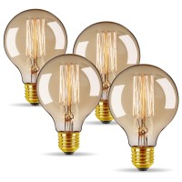 Greensun Led Lighting Vintage Edison Bulbs Dimmable Globe 40W/110V E26 E27 Base Filament Incandescent Light Bulb Round Antique For Home Decoration Bar Restaurant (4 Pack)