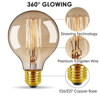 Greensun Led Lighting Vintage Edison Bulbs Dimmable Globe 40W/110V E26 E27 Base Filament Incandescent Light Bulb Round Antique For Home Decoration Bar Restaurant (4 Pack)